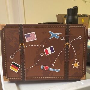 Travel-Themed Brown Storage Box